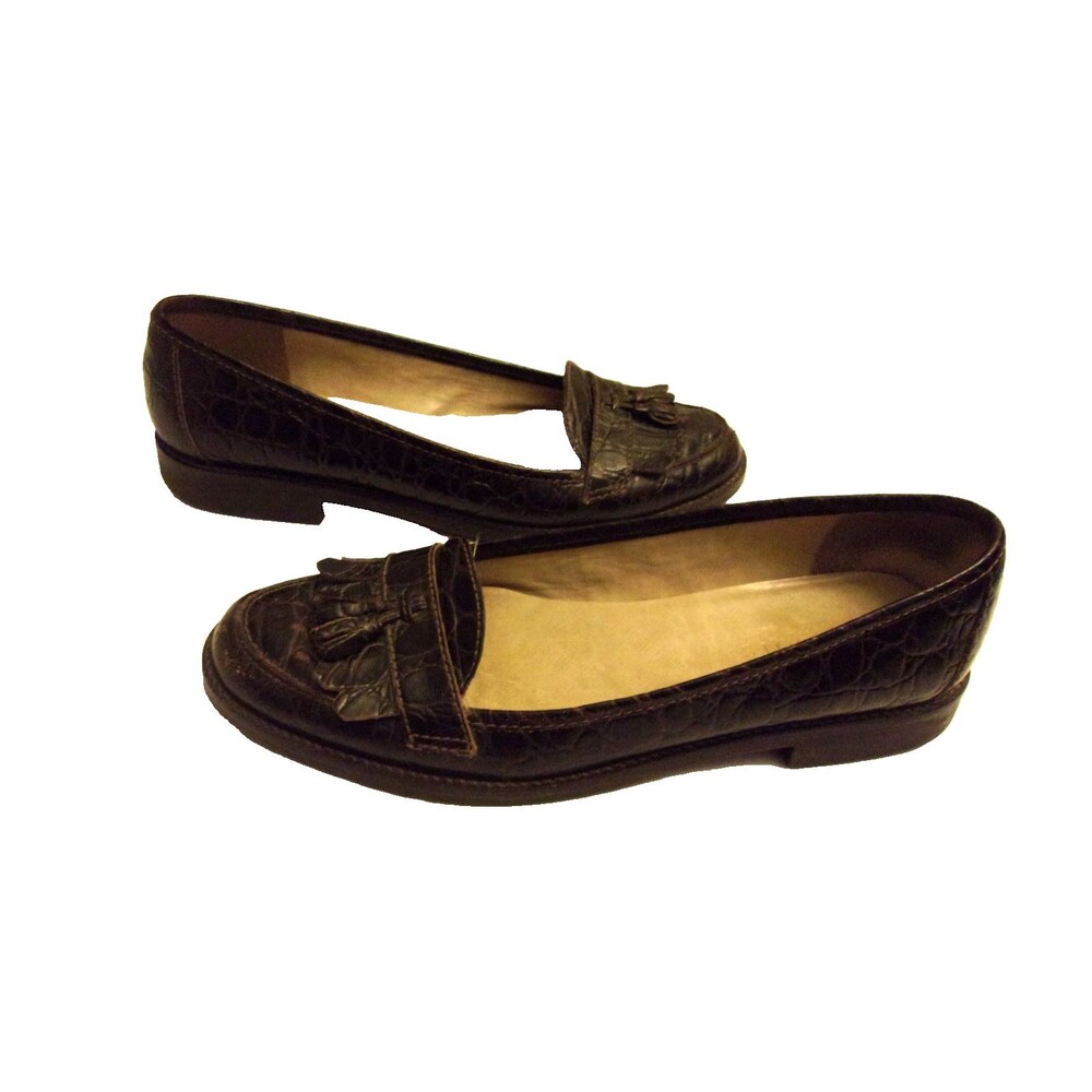 Talbots Brown Tassel Loafers Leather Sz. 9.5 B Rubber Sole Exotic Pattern - Picture 6 of 8